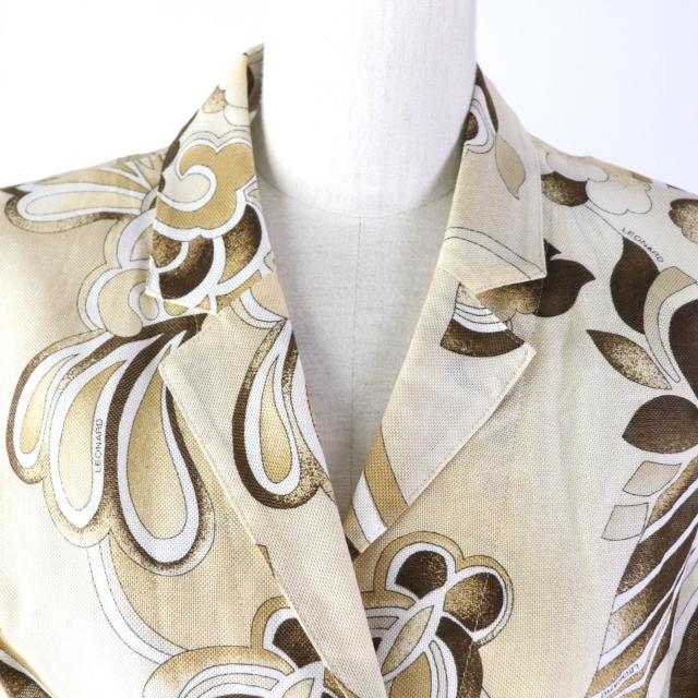 極美品★LEONARD FASHION レオナール ファッション 0137222 花柄プリント 七分袖 クルーネック カットソー ブラック ピンク 38 正規品 極美品☆LEONARD FASHION レオナール ファッション 0137222 花柄