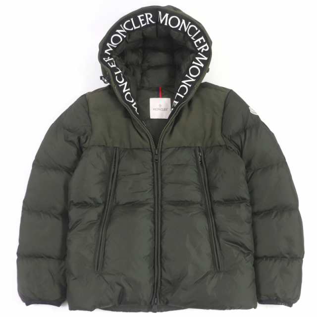 良品□MONCLER モンクレール 18-19AW MONTCLA ロゴ刺繍 ロゴワッペン フーデッド ダウンジャケット カーキ 1 ブルガリア製 正規品 メンズ