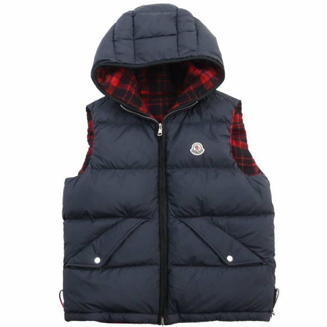 美品●MONCLER モンクレール THOULE リバーシブル ロゴワッペン付き フーデッドダウンベスト ネイビー レッド 2 正規品 メンズ