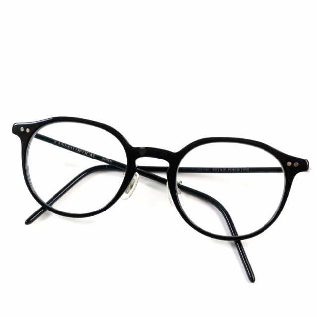 美品○KANEKO OPTICAL 金子眼鏡 度入りレンズ クラウンパント ロゴ入りノーズパッド メガネ ブラック 49□21-145 ケース付き 日本製