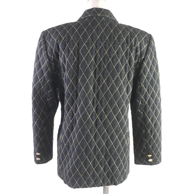 極美品□LEONARD レオナール シルク キルティング ロゴ刺繍入り 金ボタン シングル デニム テーラードジャケット ブラック 85-92-156/11AR