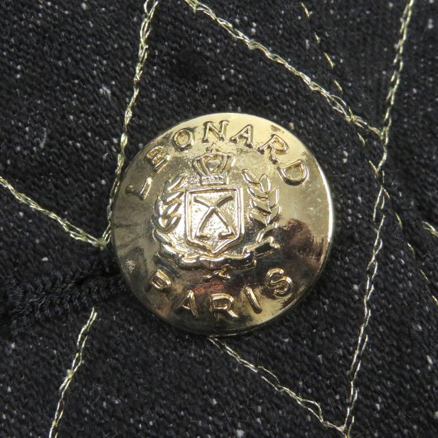 極美品□LEONARD レオナール シルク キルティング ロゴ刺繍入り 金ボタン シングル デニム テーラードジャケット ブラック 85-92-156/11AR