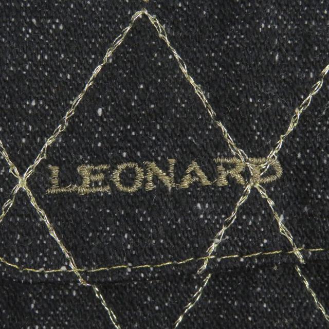 極美品□LEONARD レオナール シルク キルティング ロゴ刺繍入り 金ボタン シングル デニム テーラードジャケット ブラック 85-92-156/11AR