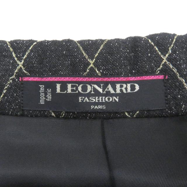 極美品□LEONARD レオナール シルク キルティング ロゴ刺繍入り 金ボタン シングル デニム テーラードジャケット ブラック 85-92-156/11AR