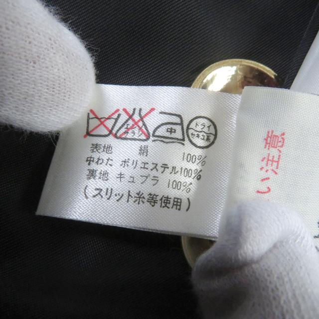 極美品□LEONARD レオナール シルク キルティング ロゴ刺繍入り 金ボタン シングル デニム テーラードジャケット ブラック 85-92-156/11AR