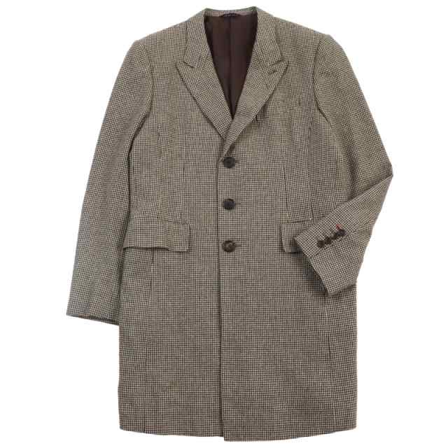 極美品●ポールスミスコレクション カシミヤ混 千鳥格子柄 ピークドラペル チェスターコート ブラウン系 L 日本製 正規品 メンズの通販は