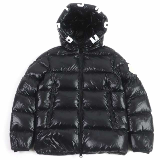 極美品□MONCLER モンクレール 2019年製 DUBOIS フードロゴプリント WZIP デカロゴワッペン ダウンジャケット ブラック 1 正規品 メンズ