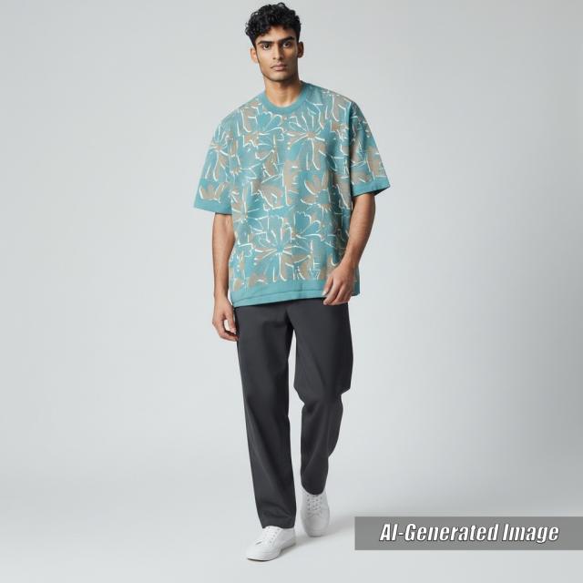 【ドンドン見直し】極美品□エルメス 2022年製 コットン パズルフローラル 総柄 カットソー 半袖ニット ブルー XL 伊製 正規品 メンズ_1