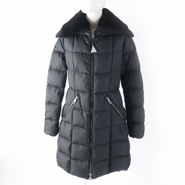 美品★MONCLER モンクレール DAVIDIA デビーシア 襟元ラムファー付 ZIP UP ダウンコート ブラック 黒 2 正規品 レディース エレガント◎