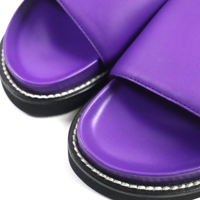 未使用品▼ルイヴィトン LVサンセットライン ミュール レザー ロゴラバーワッペン付き スライド サンダル パープル 38 伊製 レディース 未使用品▽ルイヴィトン LVサンセットライン ミュール レザー ロゴ