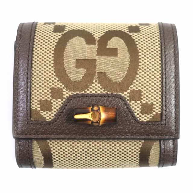 未使用品▼GUCCI グッチ 658635 ダイアナ バンブー レザー使い ジャンボGG コンパクトウォレット 二つ折り財布 ブラウン 箱・袋付き 伊製