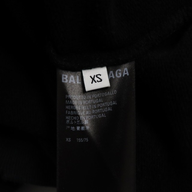 良品●BALENCIAGA バレンシアガ 22SS 570811 BBロゴプリント ダメージ加工 プルオーバー フーディ スウェットパーカー 黒 XS 正規品の通販は