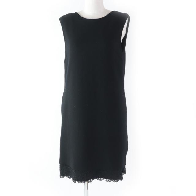美品◎FOXEY フォクシー 38024 Knit Dress Lady Knit レイヤード 裾レース ノースリーブ ワンピース ブラック 38 日本製 正規品