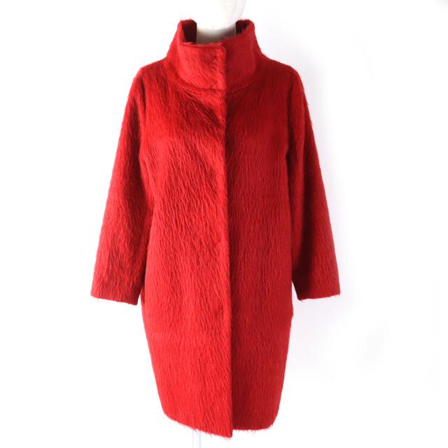 極美品△Herno ヘルノ 2018年 CA0254D-38154 モヘア・アルパカ混 スタンドカラー ロング コート レッド 44 イタリア製 正規品 レディースの通販は