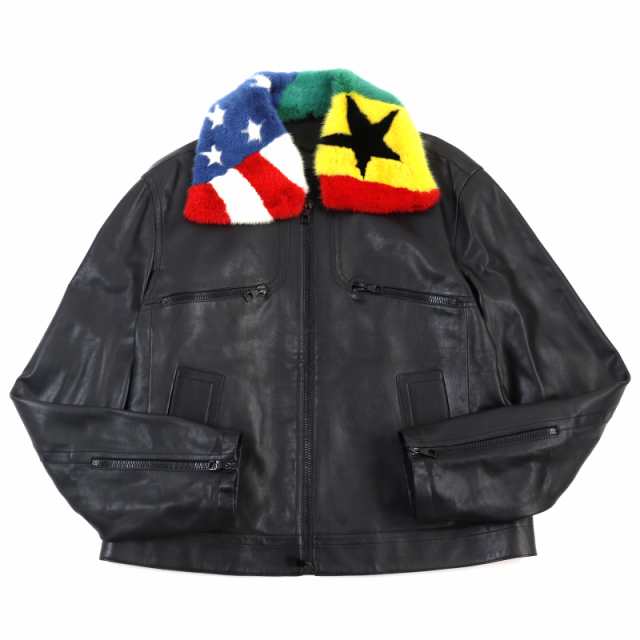 美品○ルイヴィトン 19AW American Brazilian Fur Callor Jacket ランウェイモデル ミンクファー レザージャケット 黒 50 伊製 正規品の通販は