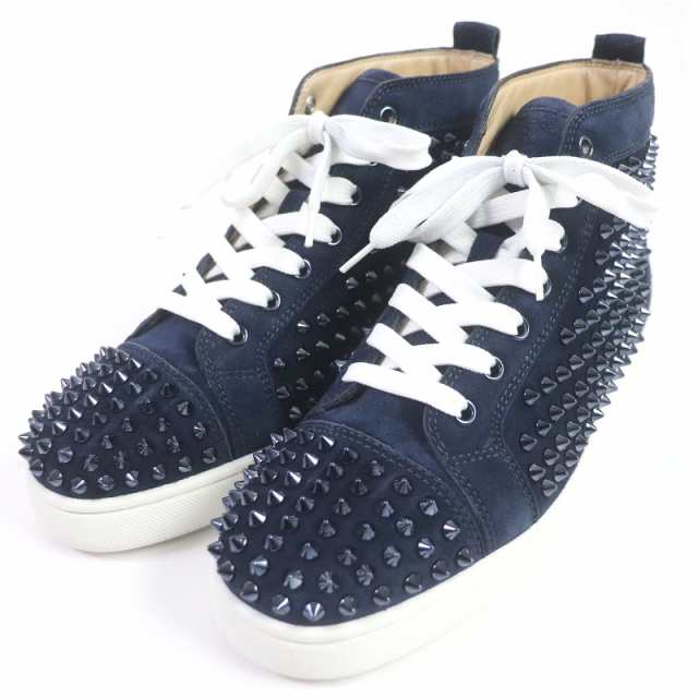 極美品□クリスチャンルブタン 3101212 LOUIS FLAT VV/SPIKES スウェード メタル スパイクスタッズ ハイカットスニーカー マリン 40 伊製