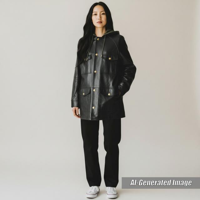 美品★セリーヌ 23AW 2D493151T プロンジェ ラムスキン オーバーサイズ パーカー ブラック 34 伊製 正規品 レディース_1
