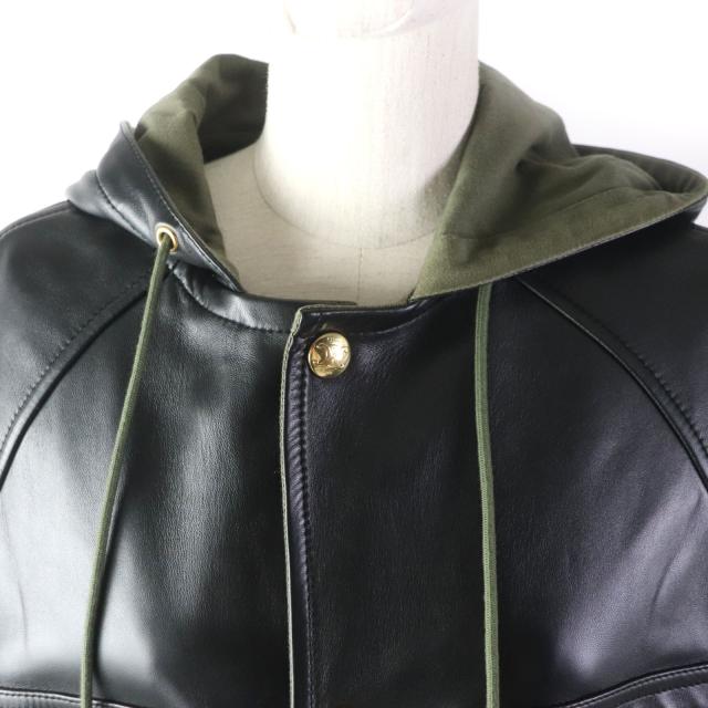 美品★セリーヌ 23AW 2D493151T プロンジェ ラムスキン オーバーサイズ パーカー ブラック 34 伊製 正規品 レディース_4