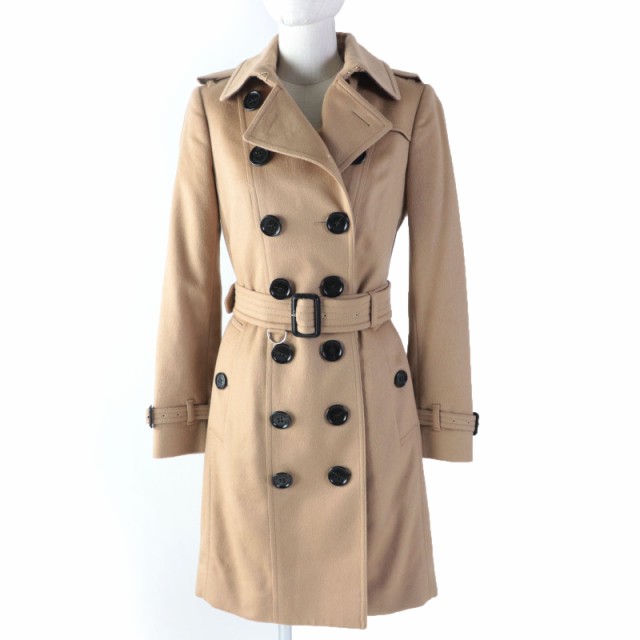 極美品☆BURBERRY バーバリー SANDRINGHAM サンドリンガム カシミヤ100％ ロゴボタン付 トレンチコート ベージュ 38 正規品  レディース - トレンチコート