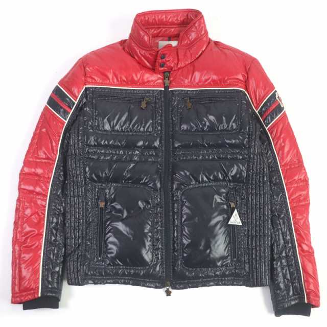 極美品□MONCLER モンクレール CANTON ロゴワッペン WZIP ライダース ダウンジャケット ブルゾン レッド ネイビー 1 正規品 メンズ