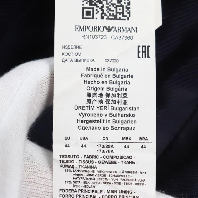 美品●EMPORIO ARMANI エンポリオ アルマーニ 2020年製 M LINE シルク混 黒タグ シングル テーラードジャケット ネイビー 44 正規品の通販は