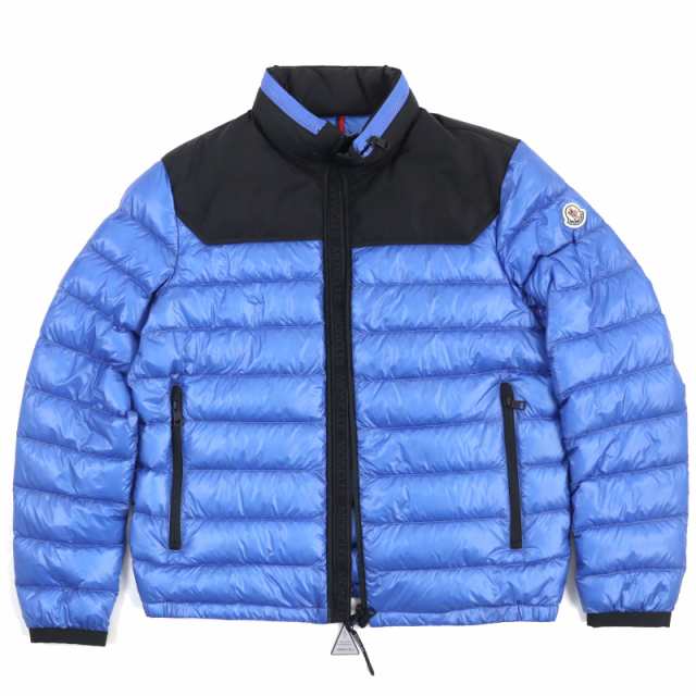 未使用品△MONCLER モンクレール SILVERE スクリーンプリント ロゴワッペン ZIP UP ダウンジャケット ブルー ブラック 2 正規品 メンズ