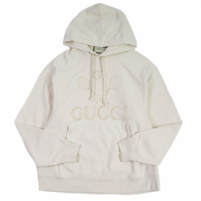 美品□GUCCI グッチ 560502 TENNIS コットン ロゴエンブロイダリー プルオーバー フーディー パーカー アイボリー S イタリア製 正規品