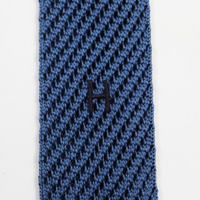 HERMES エルメス ネクタイ ニットタイ Hロゴ刺繍 ブルー HERMES エルメス ネクタイ ニットタイ Hロゴ刺繍 ブルー