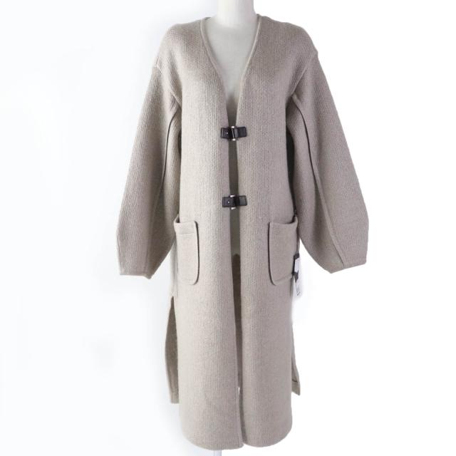 未使用品☆フォクシー 定価176000円 39196 モヘア シルク混 レザー使い 長袖 ロング丈 カーディガン ベージュ F 日本製 正規品