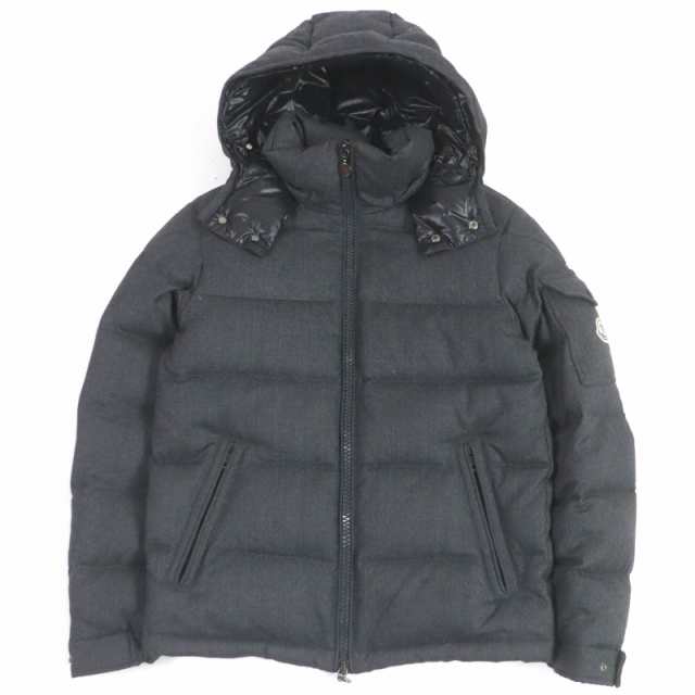 美品□MONCLER モンクレール MONTGENEVRE モンジュネーブル ウール ロゴワッペン WZIP フーデッド ダウンジャケット グレー 0 国内正規品