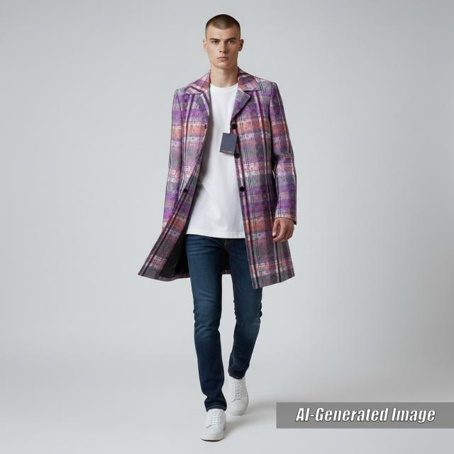 極美品▼LOUIS VUITTON ルイヴィトン マドラスチェック モノグラム ロゴ入りボタン チェスターコート ピンク マルチ 48 伊製 正規品_1