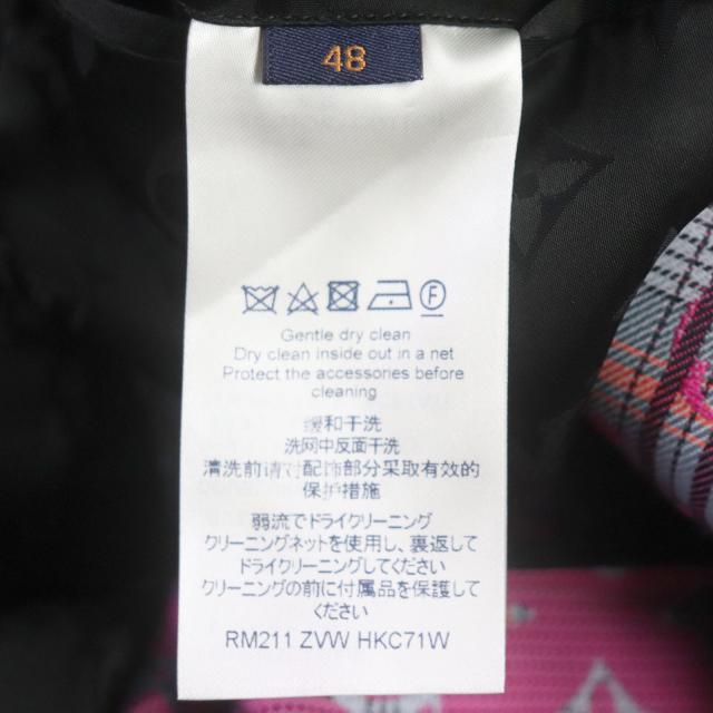極美品▼LOUIS VUITTON ルイヴィトン マドラスチェック モノグラム ロゴ入りボタン チェスターコート ピンク マルチ 48 伊製 正規品_7