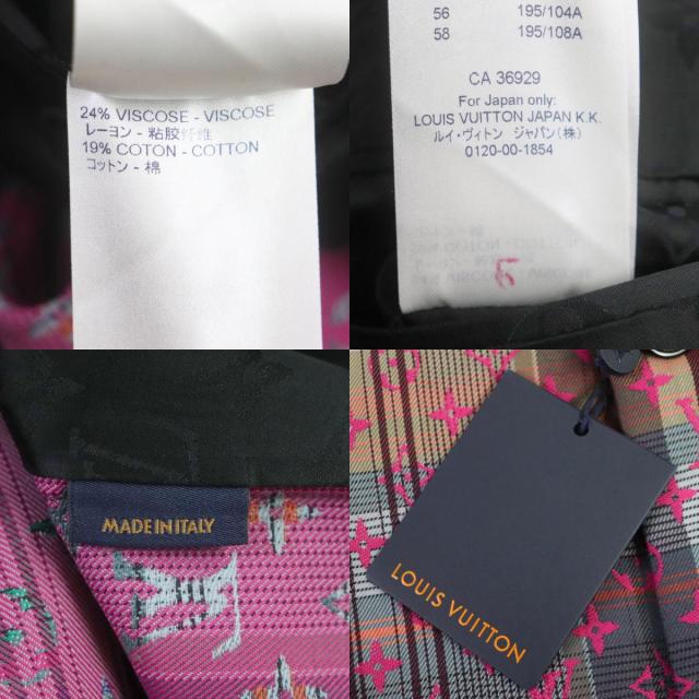 極美品▼LOUIS VUITTON ルイヴィトン マドラスチェック モノグラム ロゴ入りボタン チェスターコート ピンク マルチ 48 伊製 正規品_9