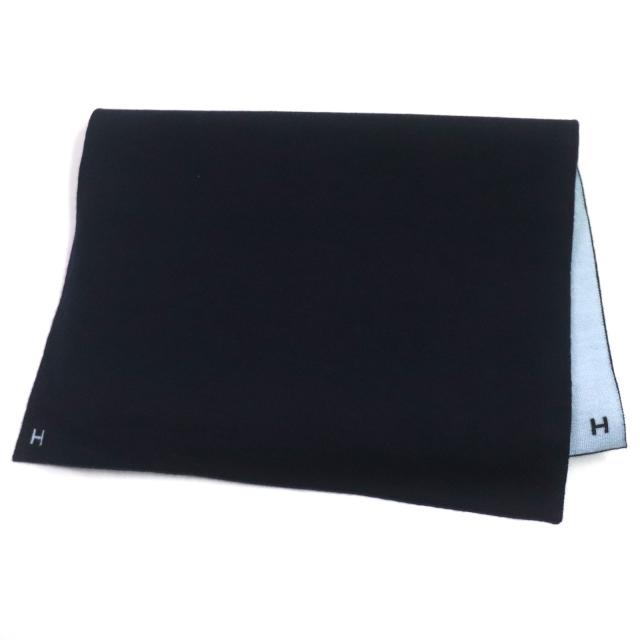 極美品○HERMES エルメス カシミヤ100％ レザータグ フリンジ付き  