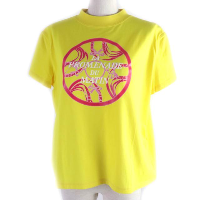 未使用★HERMES エルメス 22AW コットン100％ La PROMENADE du matin 朝の散歩 半袖Ｔシャツ イエロー 34 仏製 正規品 レディース