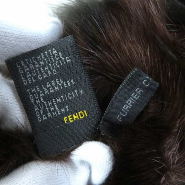 極美品△FENDI フェンディ FOX フォックスファー マフラー ティペット 本毛皮ショール ブラック ダークブラウン イタリア製 レディース