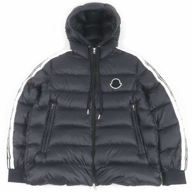 極美品□MONCLER モンクレール 22-23AW STELLAIRE サイドライン ロゴワッペン WZIP ライト ダウンジャケット ブラック 6 正規品 メンズ