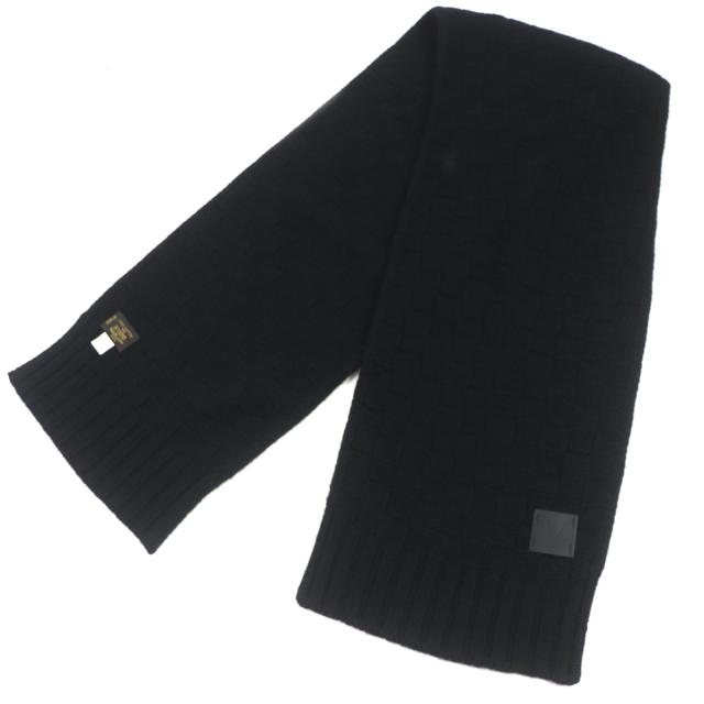 良品▼LOUIS VUITTON ルイヴィトン 408733 エシャルプ・ヘルシンキ ダミエ カシミヤ100% レザーロゴパッチ マフラー ブラック 正規品の通販は