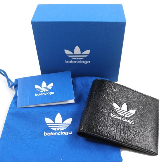 未使用品△バレンシアガ アディダス 721899 レザー ロゴ入り二つ折り 