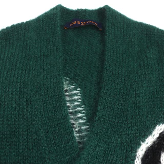 極美品▼ルイヴィトン 22AW グラフィック モヘア ロゴ金具 オーバーサイズ ニット カーディガン グリーン S イタリア製 正規品 メンズ