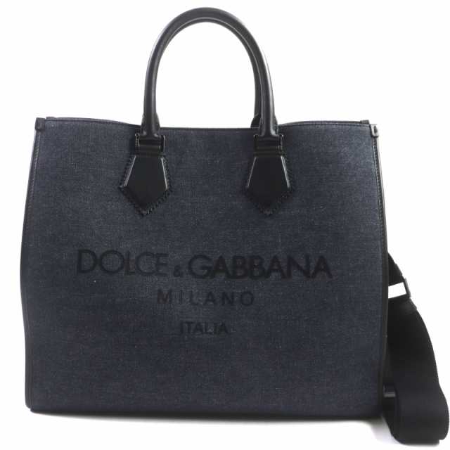 未使用品▼ドルチェ＆ガッバーナ ロゴ エッジ ショッピングバッグ ラージ キャンバス レザー デニム 2WAY トートバッグ 保存袋付き 伊製の通販は