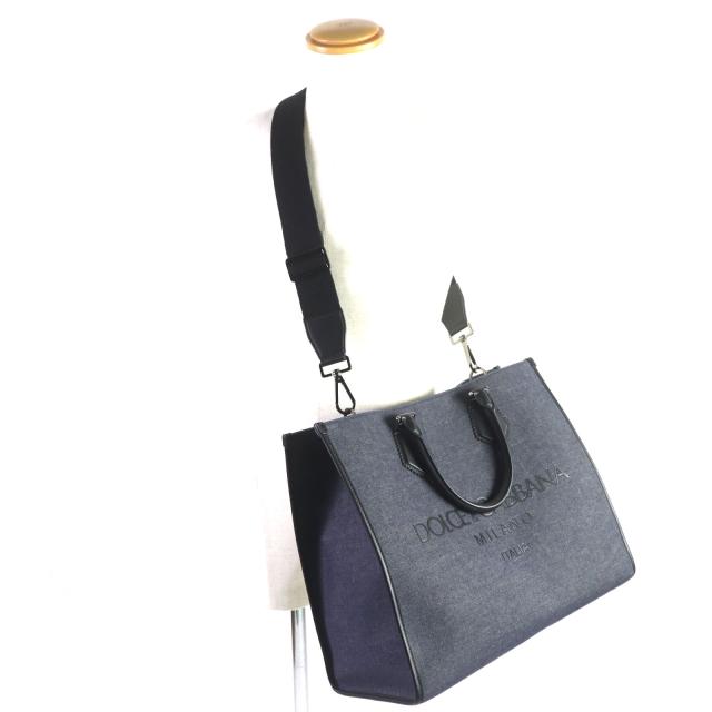 未使用品▼ドルチェ＆ガッバーナ ロゴ エッジ ショッピングバッグ ラージ キャンバス レザー デニム 2WAY トートバッグ 保存袋付き 伊製の通販は