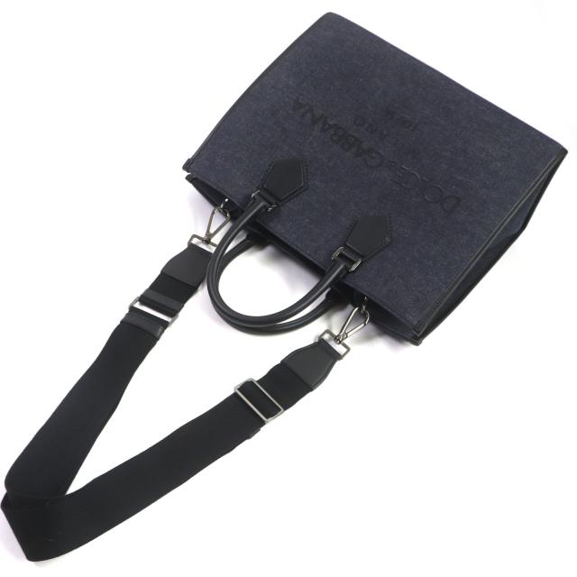 未使用品▼ドルチェ＆ガッバーナ ロゴ エッジ ショッピングバッグ ラージ キャンバス レザー デニム 2WAY トートバッグ 保存袋付き 伊製の通販は