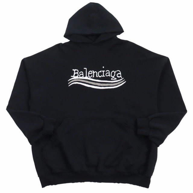 美品●BALENCIAGA バレンシアガ 23AW 739024 ダメージ加工 ロゴプリント ラージフィット フーディ スウェットパーカー ブラック 2 メンズ