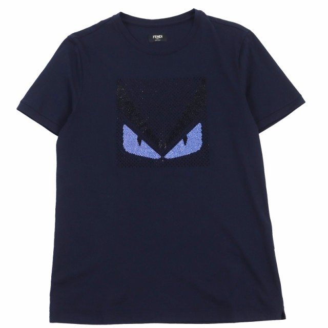 極美品●FENDI フェンディ 2019年製 FY0626 ラインストーン モンスター バグズアイ 半袖Ｔシャツ ネイビー 46 イタリア製 正規品 メンズの通販は 19,800円