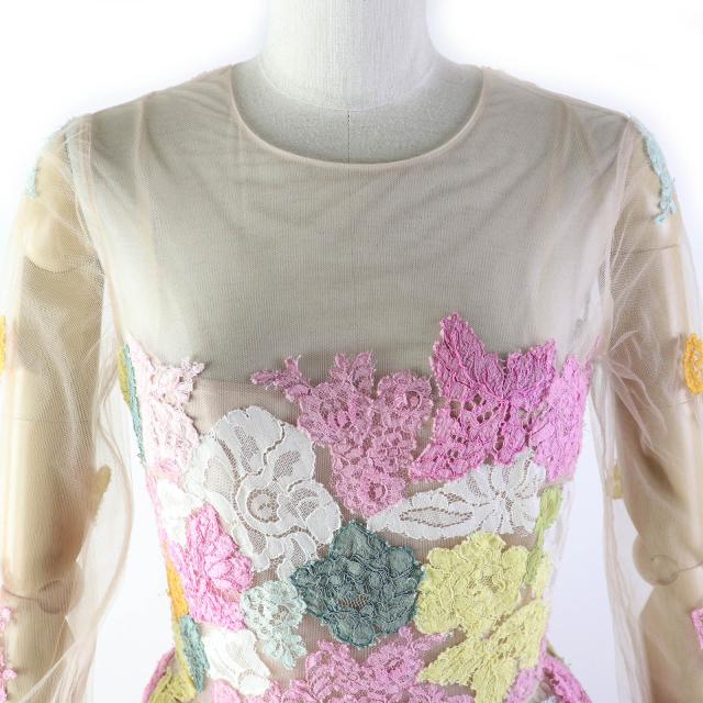 【ドンドン見直し】美品△VALENTINO ヴァレンティノ フラワーレースデザイン 長袖 チュール ドレス 38 伊製 正規品 レディース_3