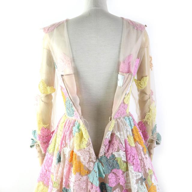 【ドンドン見直し】美品△VALENTINO ヴァレンティノ フラワーレースデザイン 長袖 チュール ドレス 38 伊製 正規品 レディース_5