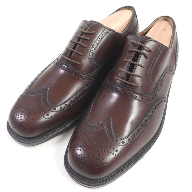 未使用品□サルヴァトーレフェラガモ トラメッザ レザー ウィングチップ パーフォレーション フルブローグ ドレスシューズ 茶 7 2E 伊製の通販は