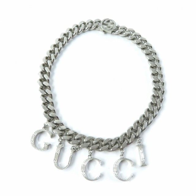 美品★GUCCI グッチ 675769 インターロッキング ネックレス 現行品 スクリプトロゴ チョーカー シルバー レディース