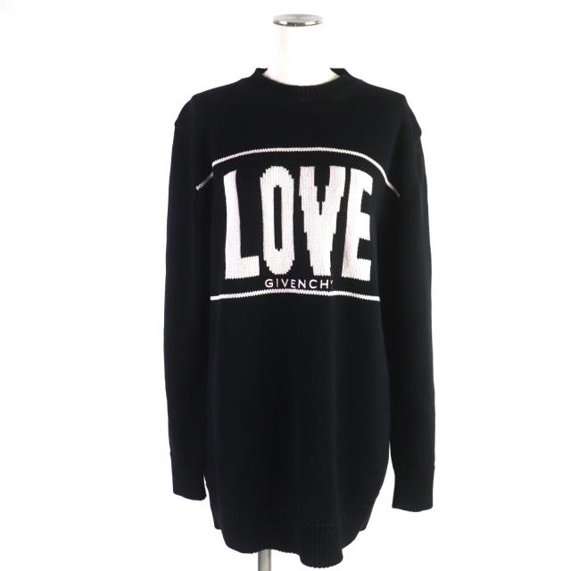 GIVENCHY - 美品▼GIVENCHY ジバンシィ BW9 00A4 Z01 コットン LOVE ラブ オーバーサイズ クルーネック ニット ブラック S イタリア製 正規品 レディース ユニセックスOK 美品▽ジバンシィ BW9 00A4 Z01 コットン LOVE ラブ オーバー